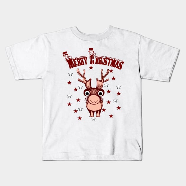 Merry Christmas Reindeer Kids T-Shirt by Djdesign2022
